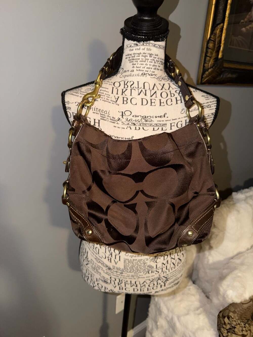 Coach Carly Chocolate Brown with Leather Trim